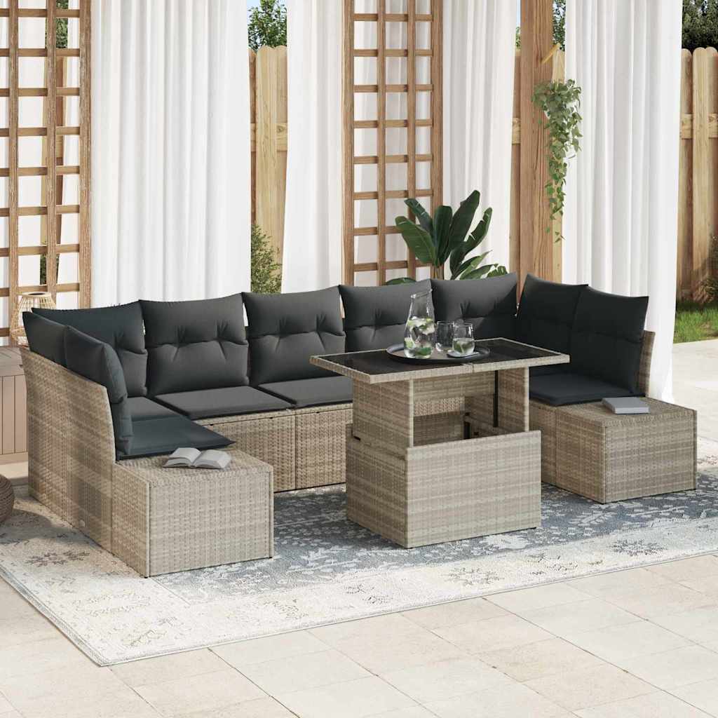 vidaXL Sofa Set mit Kissen 8 pcs Hellgrau Poly-Rattan