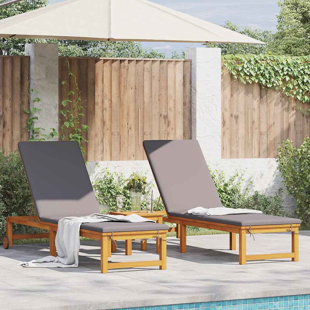 vidaXL Sonnenliege 2 pcs Braun 53 x 202 x 89cm Massivholz Akazie
