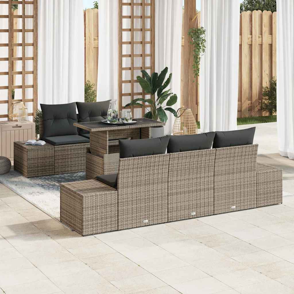 vidaXL Sofa Set mit Kissen 6 pcs Grau Poly-Rattan