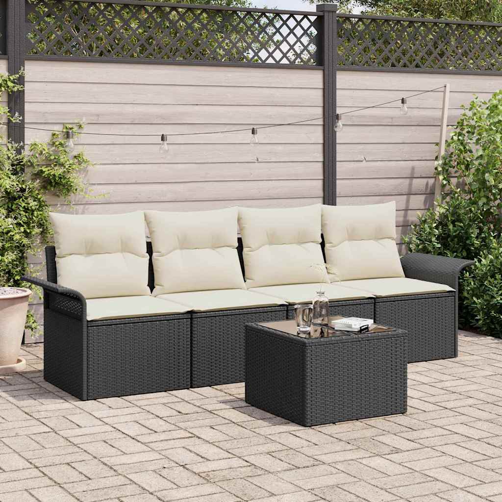 vidaXL Sofa Set mit Kissen 5 pcs Schwarz Poly-Rattan