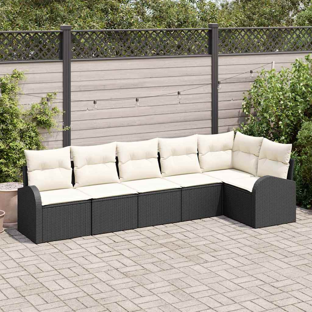 vidaXL Sofa Set mit Kissen 6 pcs Schwarz und Weiß Poly-Rattan