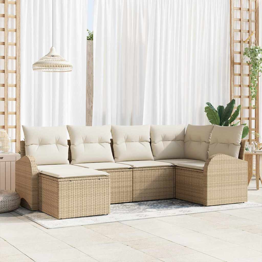 vidaXL Sofa Set mit Kissen 6 pcs Beige und Weiß Poly-Rattan
