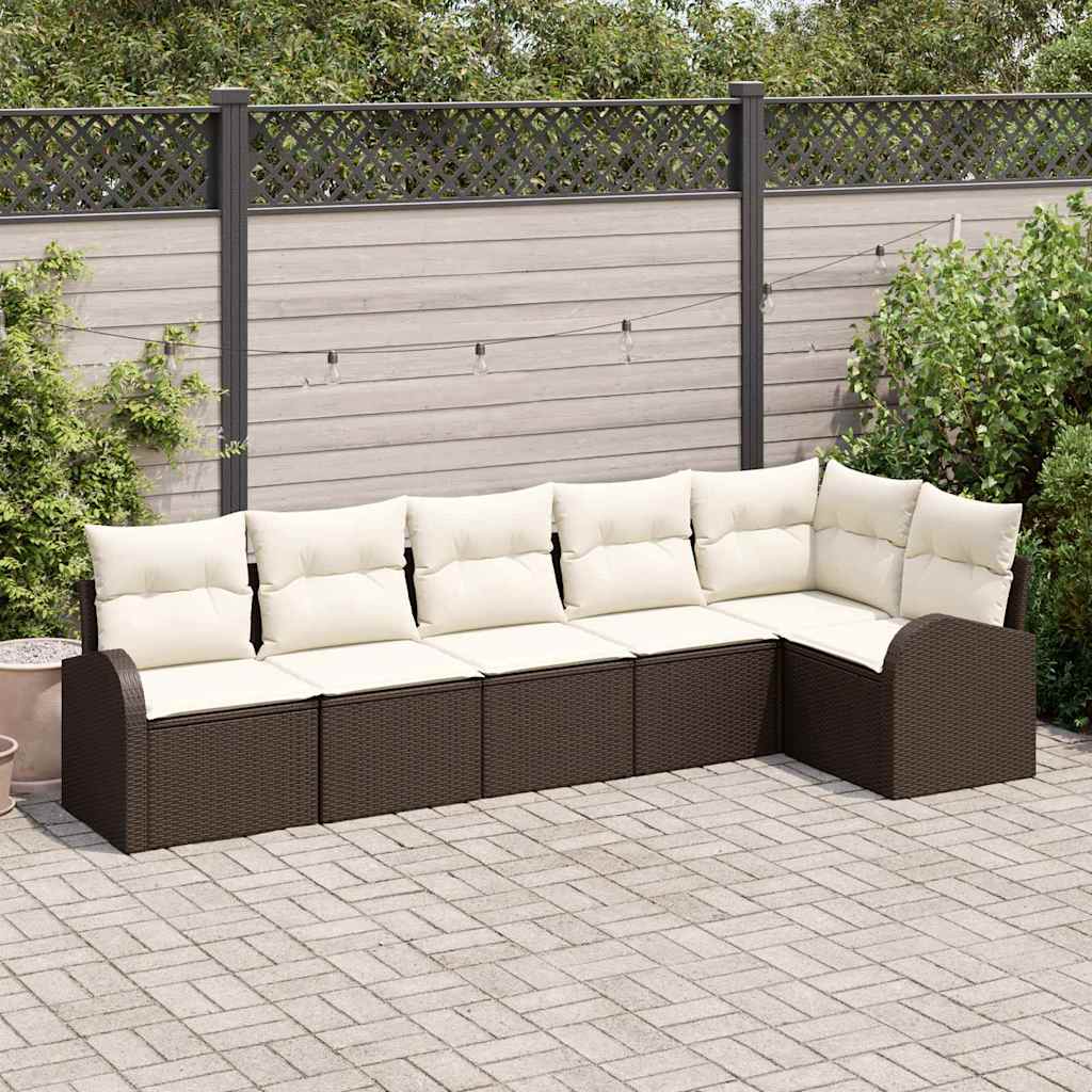 vidaXL Sofa Set mit Kissen 6 pcs Braun und Weiß Poly-Rattan