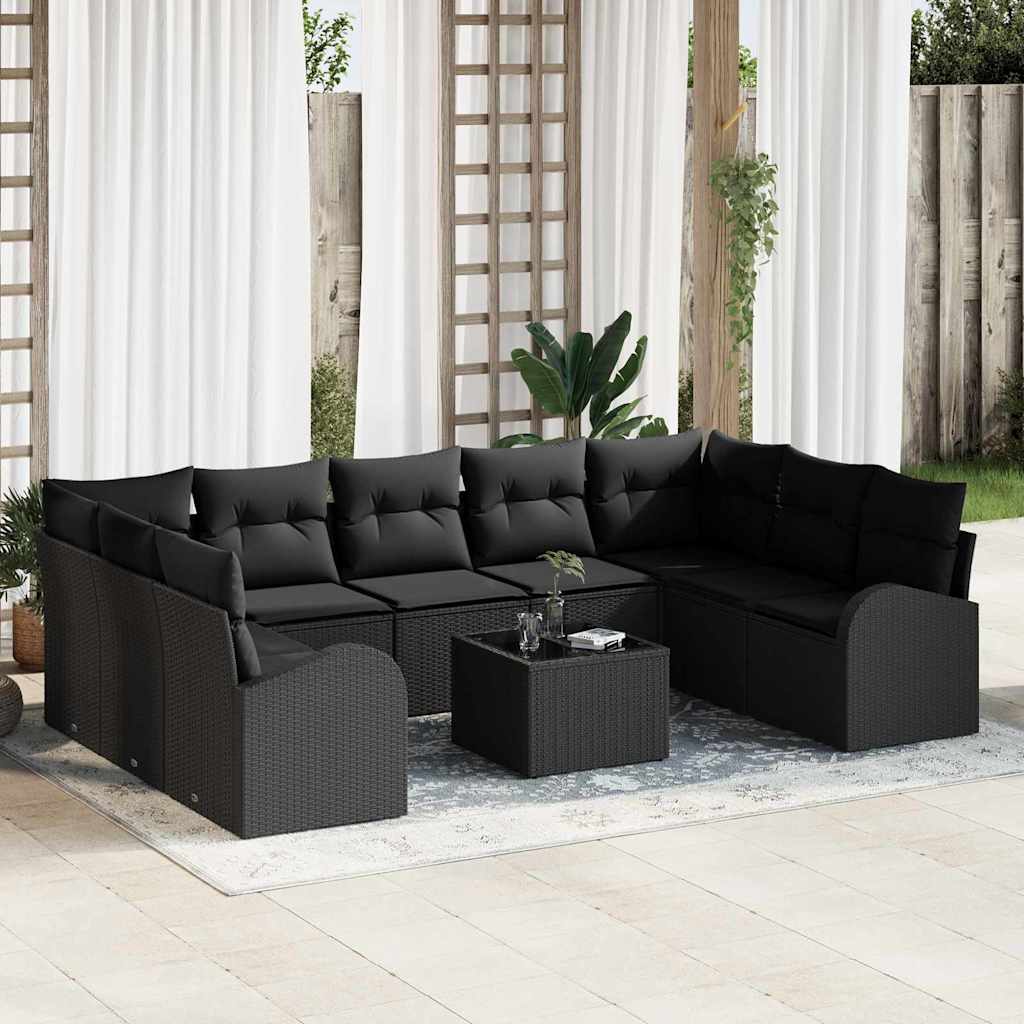 vidaXL Sofa Set mit Kissen mit Speicher 10 pcs Schwarz Poly-Rattan
