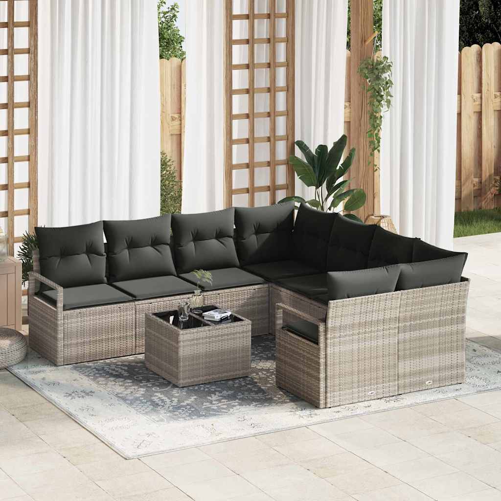 vidaXL Sofa Set mit Kissen 9 pcs Hellgrau und Dunkelgrau Poly-Rattan