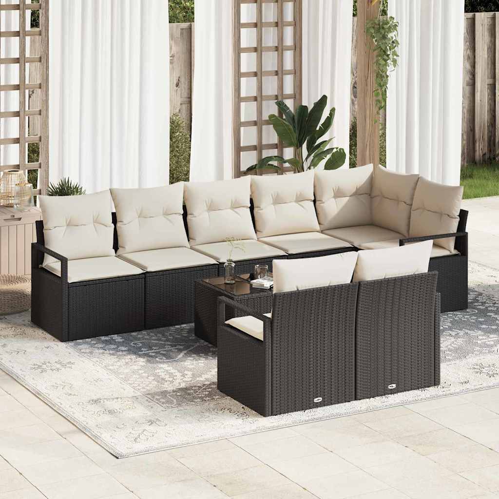 vidaXL Sofa Set mit Kissen 9 pcs Braun und Creme Poly-Rattan