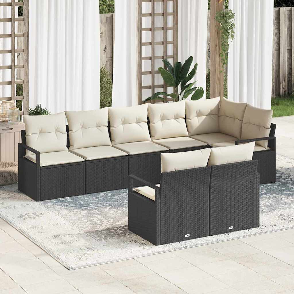 vidaXL Sofa Set mit Kissen 8 pcs Schwarz und Creme Poly-Rattan