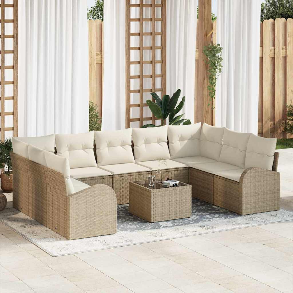 vidaXL Sofa Set mit Kissen 10 pcs Beige Poly Rattan