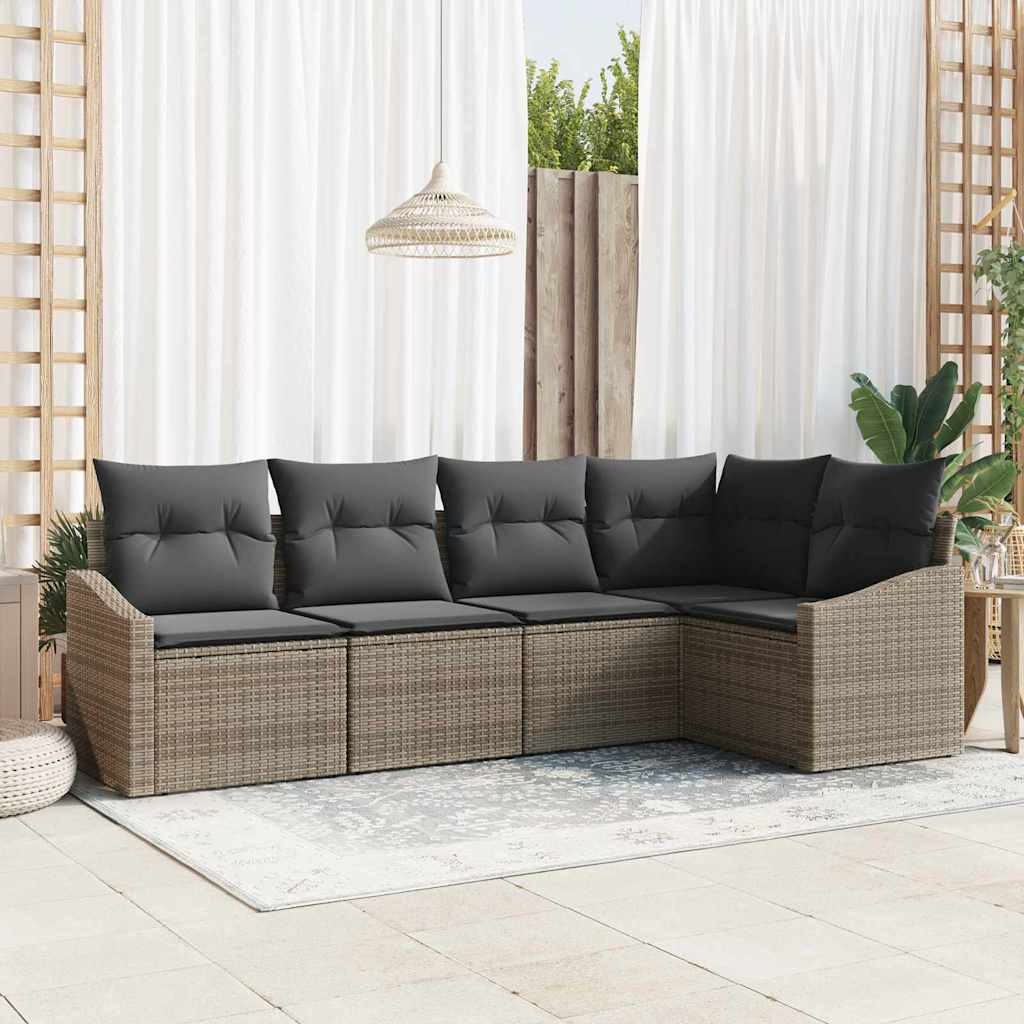 vidaXL Sofa Set mit Kissen mit Speicher 5 pcs Grau Poly-Rattan
