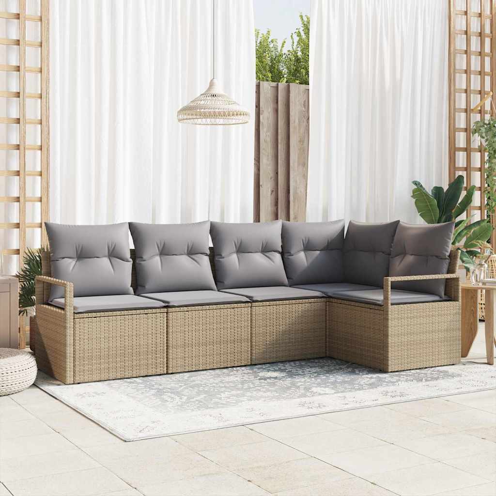 vidaXL Sofa Set mit Kissen 5 pcs Beige Poly Rattan