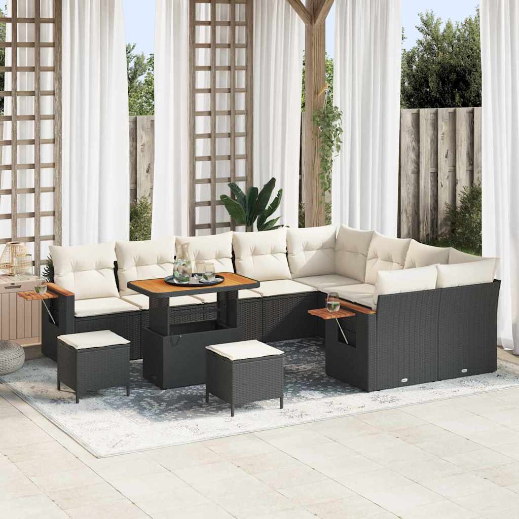 vidaXL Garten-Sofa-Set mit Kissen 12 pcs Schwarz Poly Rattan