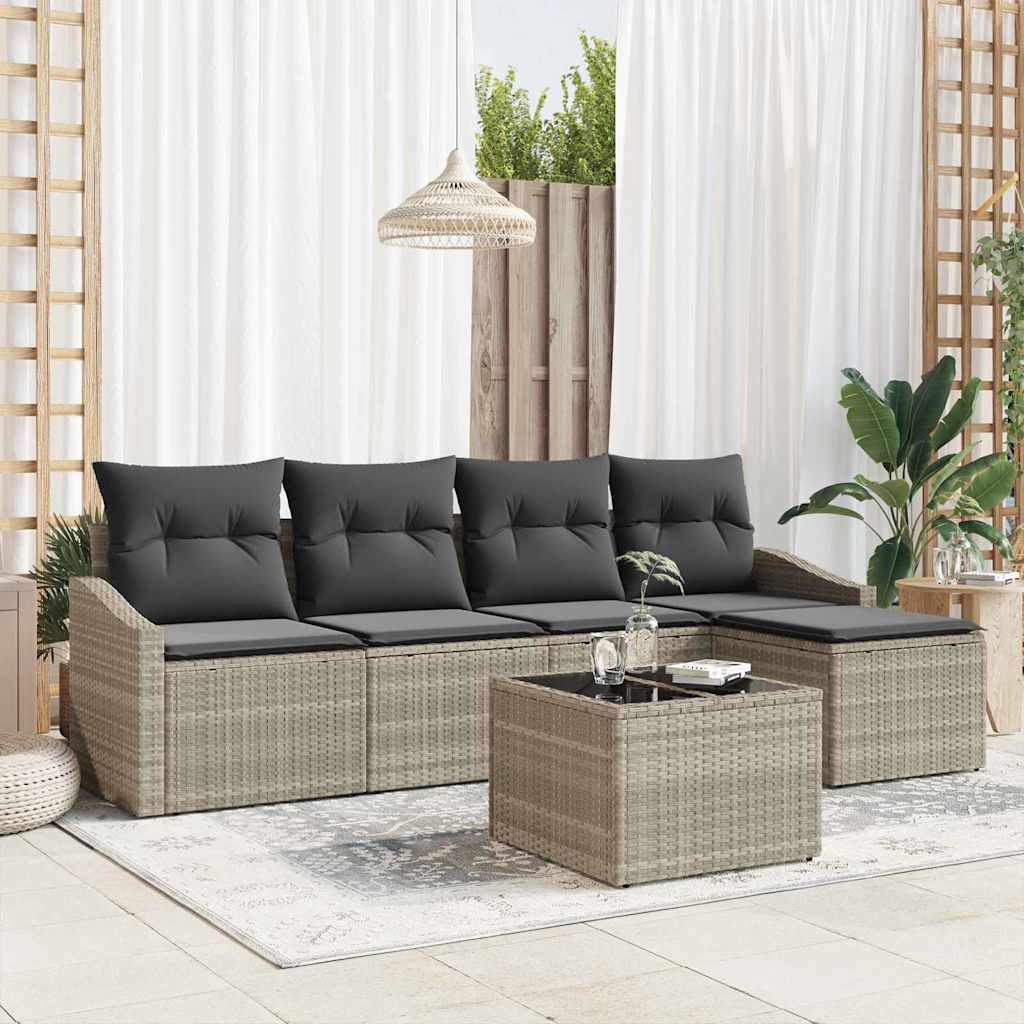 vidaXL Sofa Set mit Kissen 6 pcs Hellgrau Poly Rattan