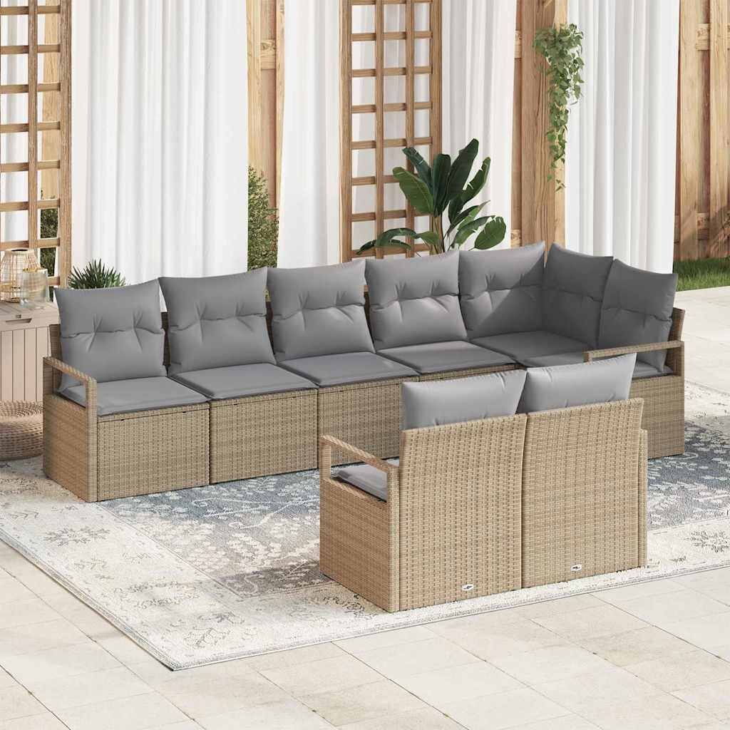 vidaXL Sofa Set mit Kissen 8 pcs Beige Poly Rattan