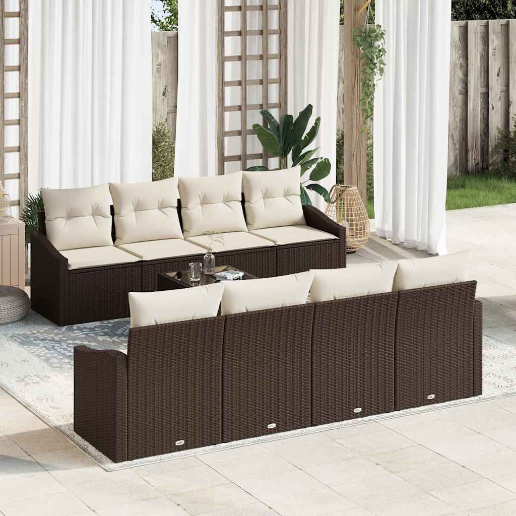 vidaXL Sofa Set mit Kissen 9 pcs Braun und Creme Poly Rattan