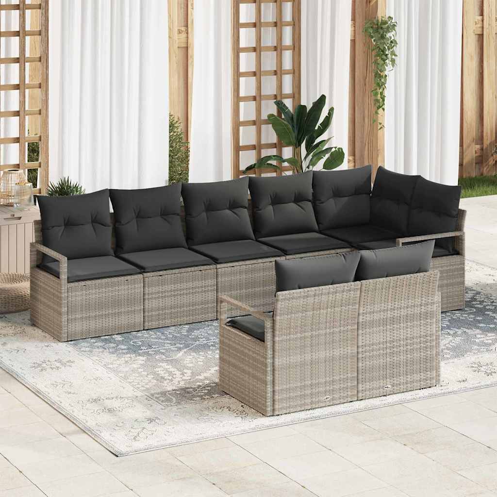 vidaXL Sofa Set mit Kissen 8 pcs Hellgrau Poly Rattan