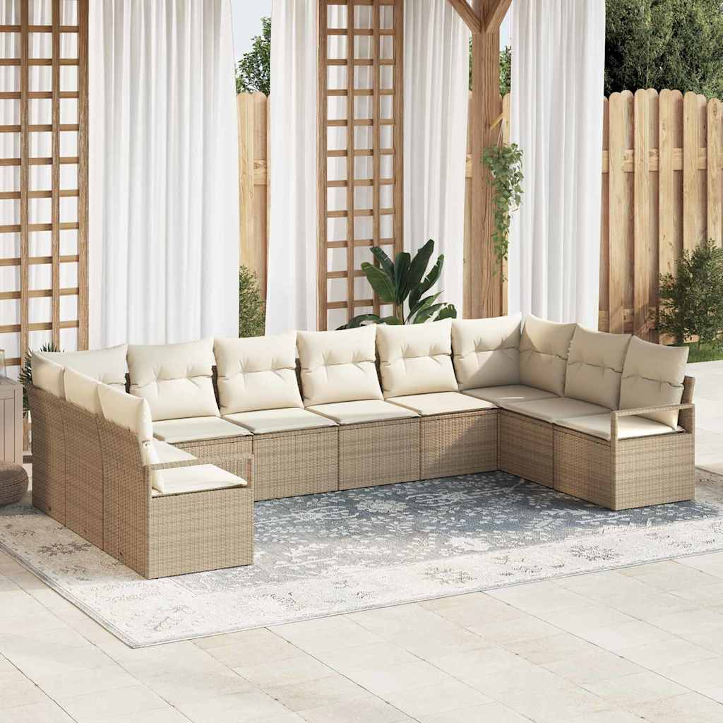 vidaXL Sofa Set mit Kissen 10 pcs Beige Poly-Rattan