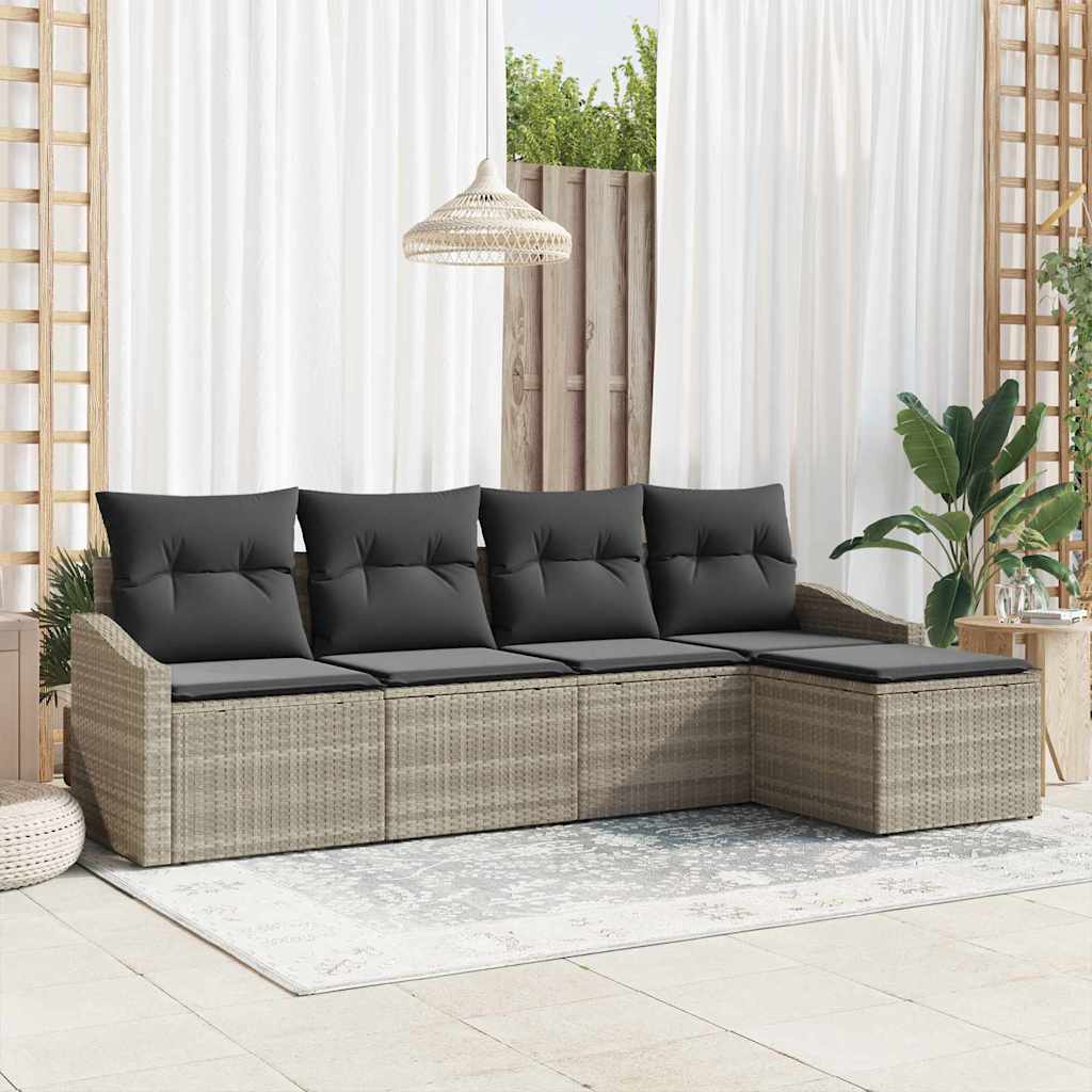 vidaXL Sofa Set mit Kissen 5 pcs Hellgrau Poly-Rattan