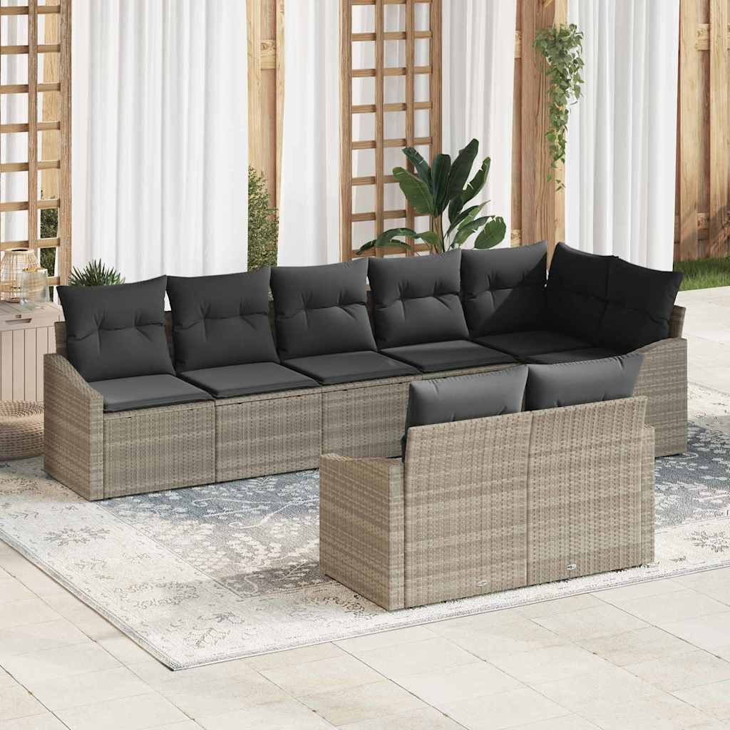 vidaXL Sofa Set mit Kissen 8 pcs Hellgrau Poly Rattan