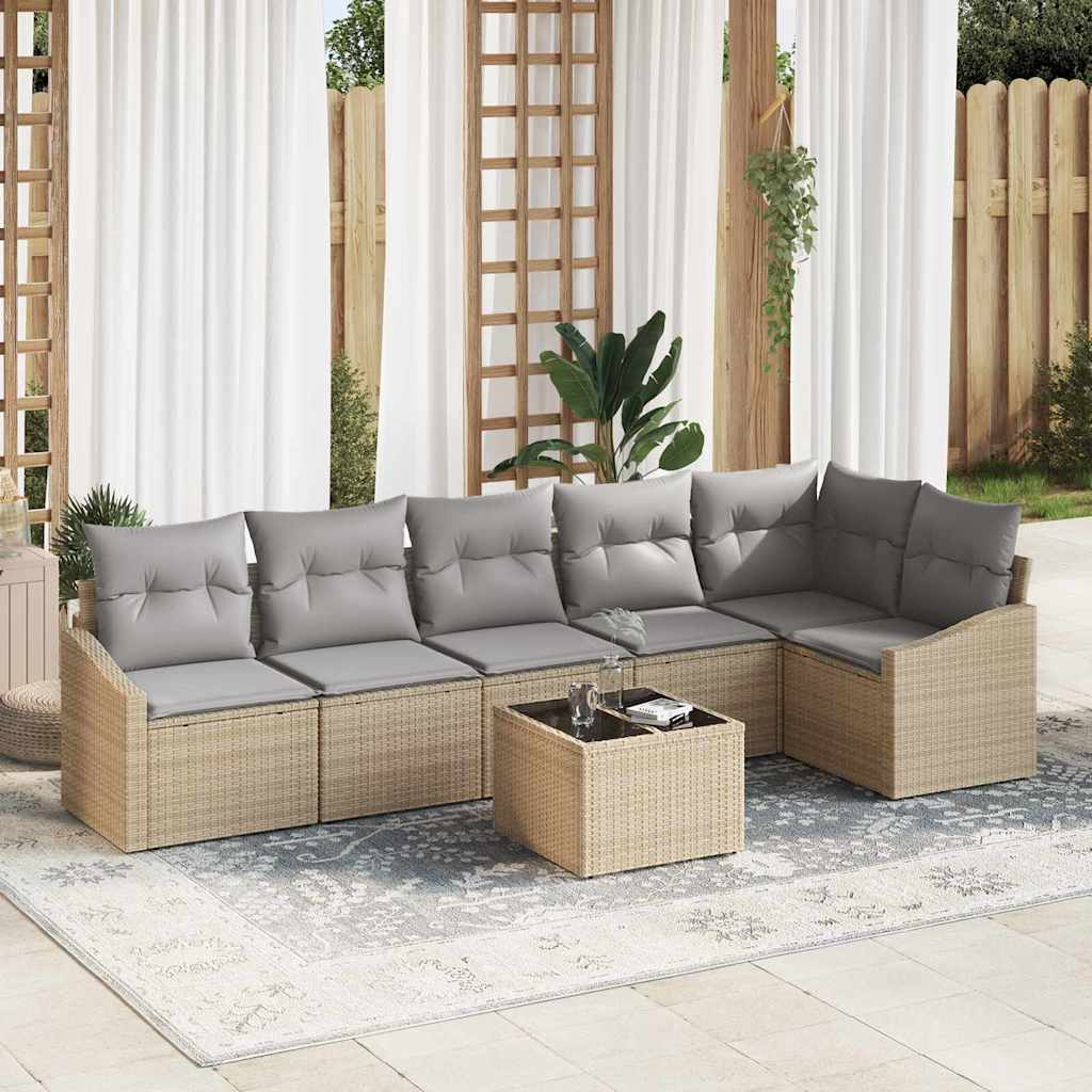 vidaXL Sofa Set mit Kissen 7 pcs Beige Poly-Rattan
