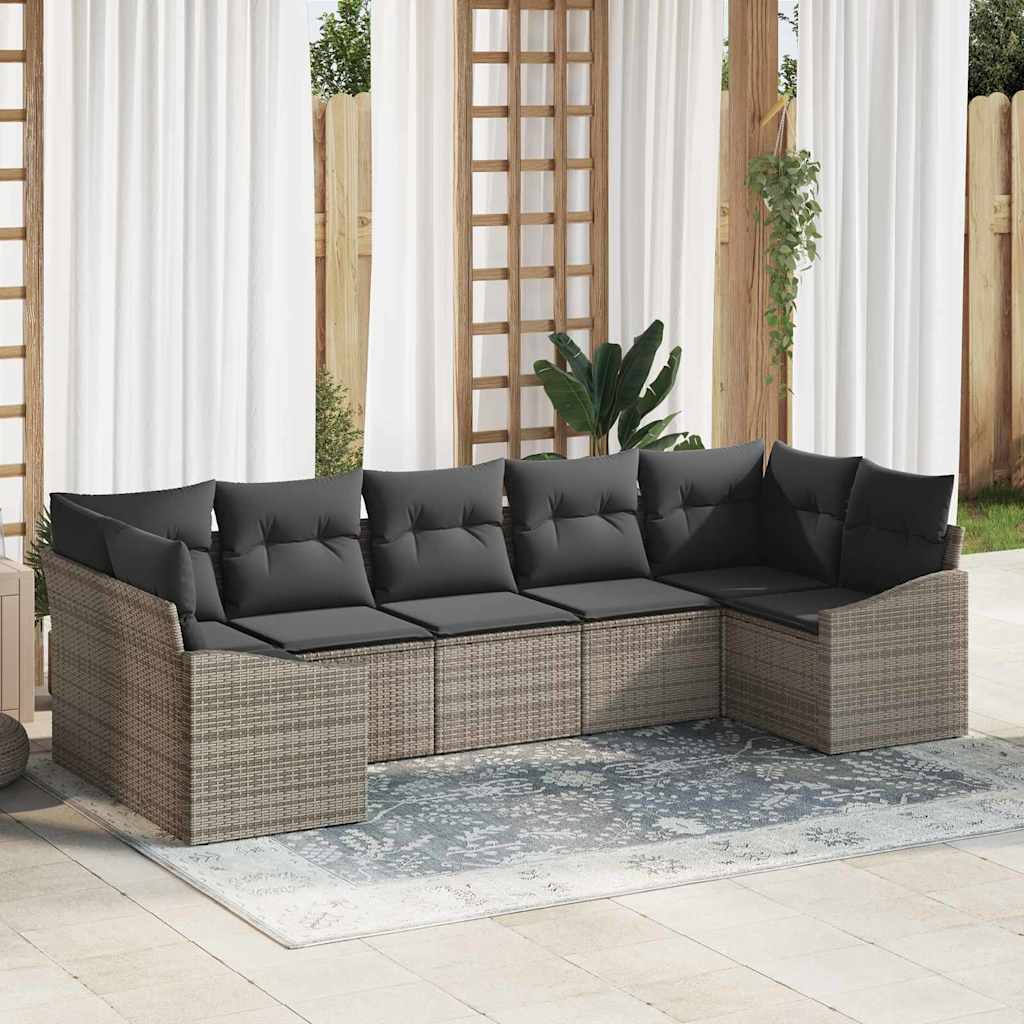 vidaXL Sofa Set mit Kissen 7 pcs Grau Poly-Rattan