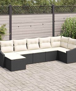 vidaXL Sofa Set mit Kissen 7 pcs Schwarz Poly Rattan