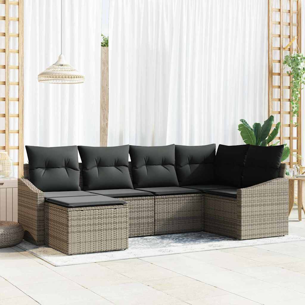 vidaXL Sofa Set mit Kissen 6 pcs Grau Poly-Rattan