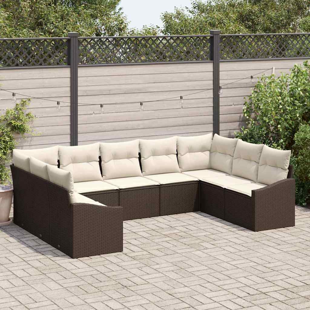 vidaXL Sofa Set mit Kissen 9 pcs Braun Poly Rattan