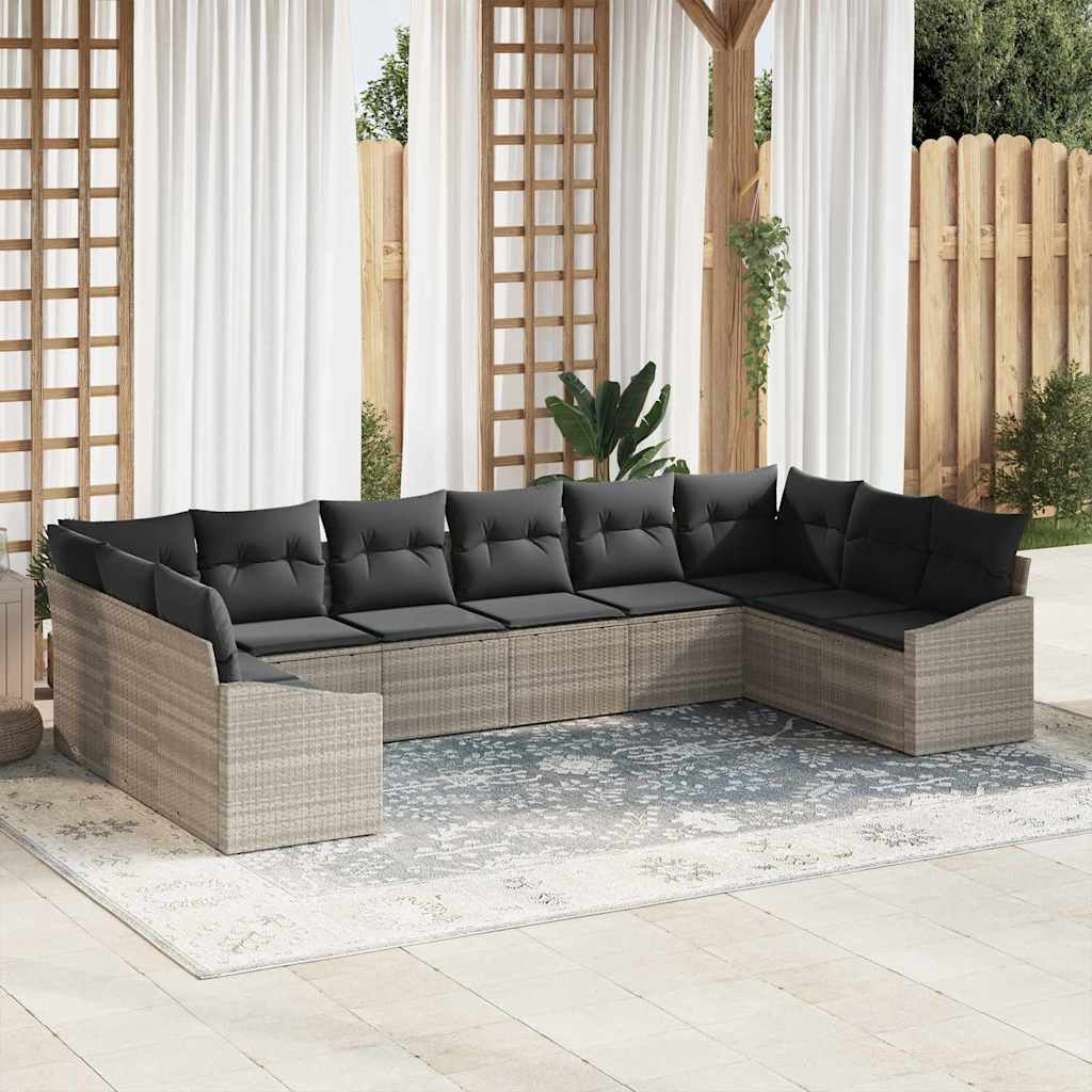 vidaXL Sofa Set mit Kissen 10 pcs Hellgrau Poly Rattan