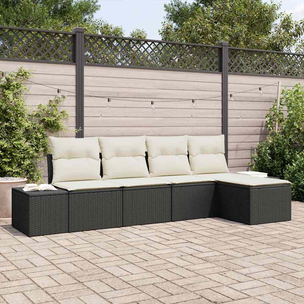 vidaXL Sofa Set mit Kissen 5 pcs Schwarz Poly Rattan
