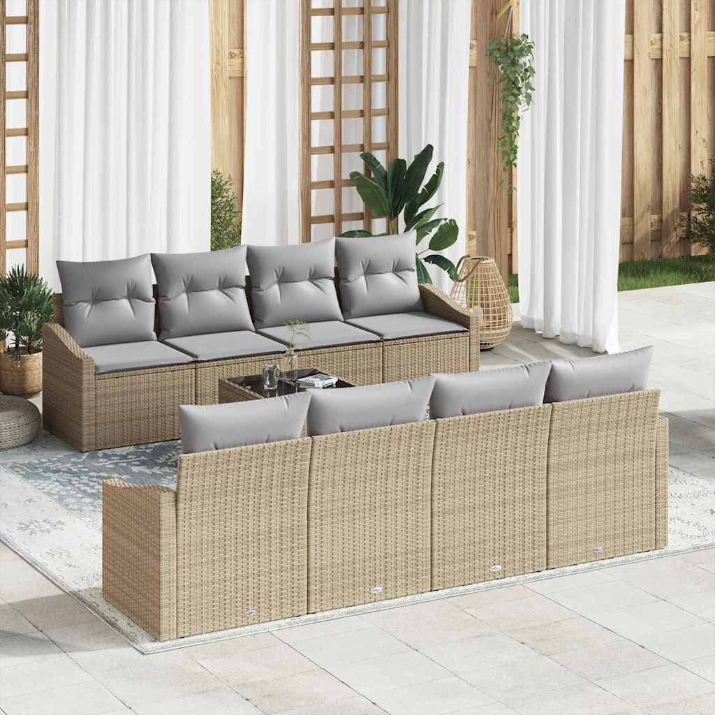 vidaXL Sofa Set mit Kissen 9 pcs Beige und Hellgrau Poly Rattan