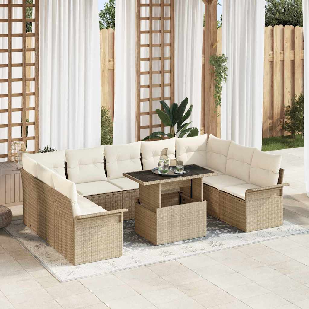 vidaXL Sofa Set mit Kissen 10 pcs Beige Poly-Rattan