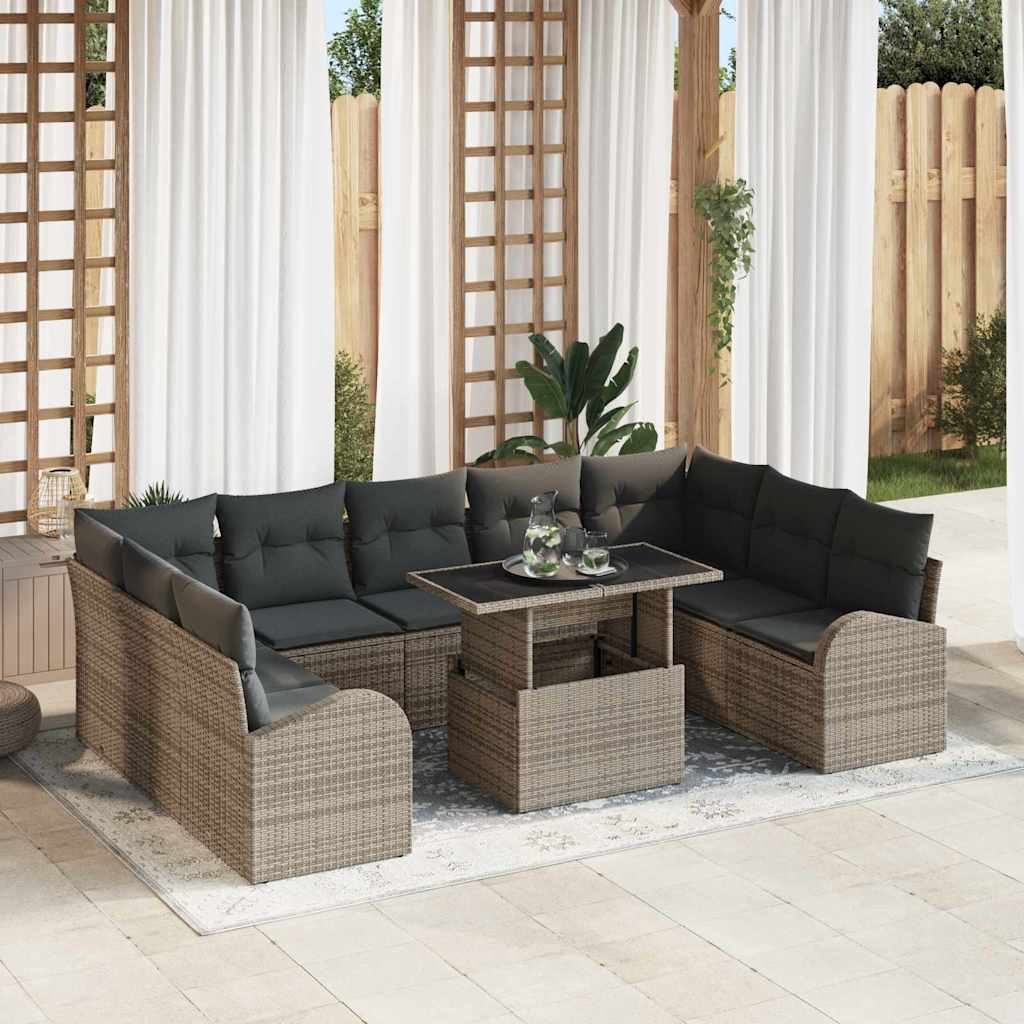 vidaXL Sofa Set mit Kissen 10 pcs Grau Poly-Rattan