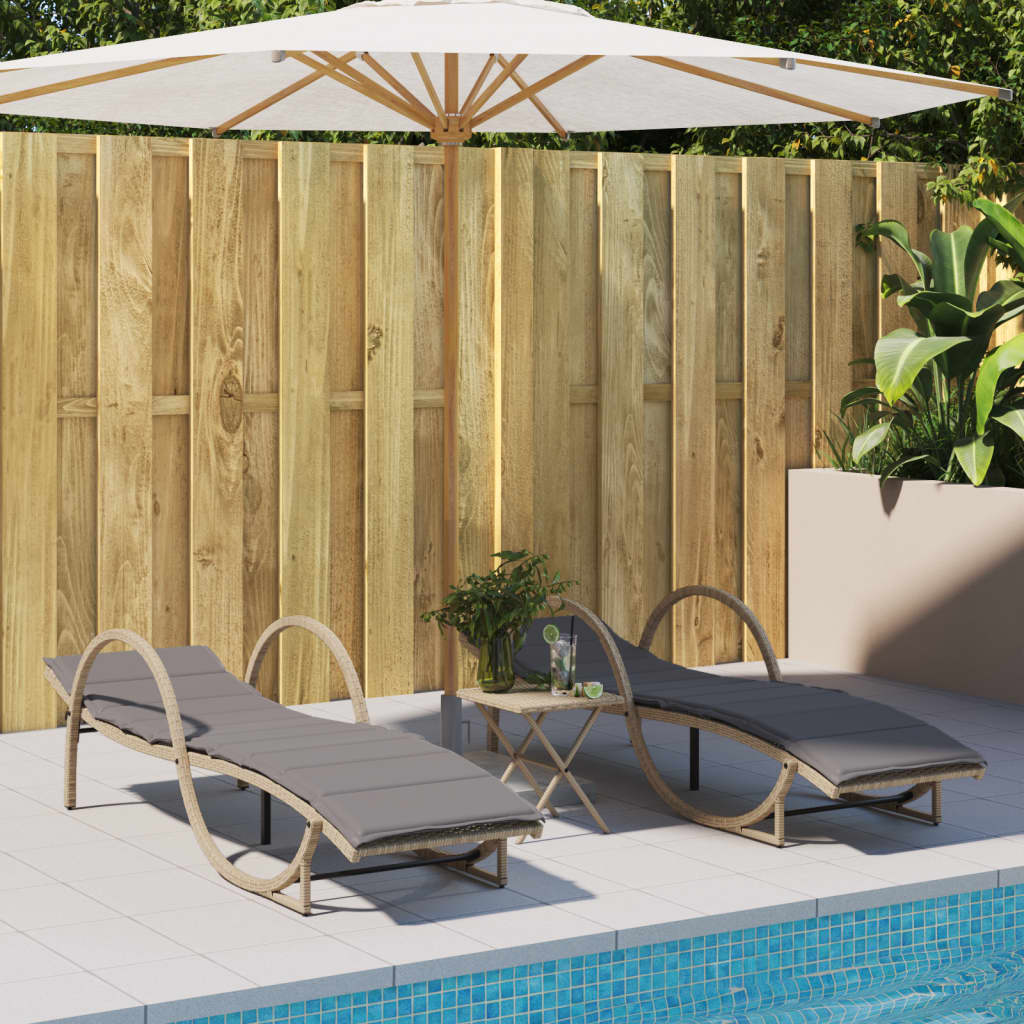 vidaXL Sonnenliege mit Auflage Beige 60x199x42 cm Poly Rattan - Image 3