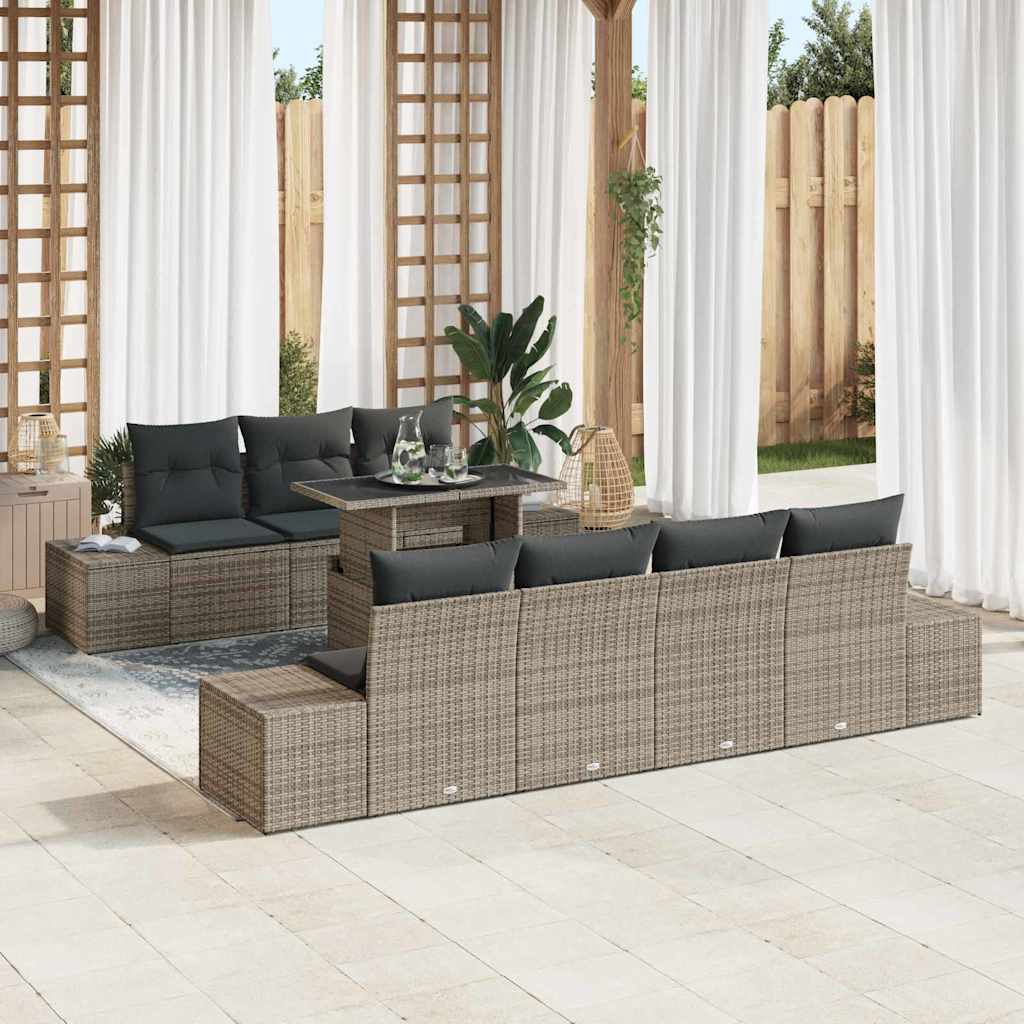 vidaXL Sofa Set mit Kissen 8 pcs Grau Poly-Rattan