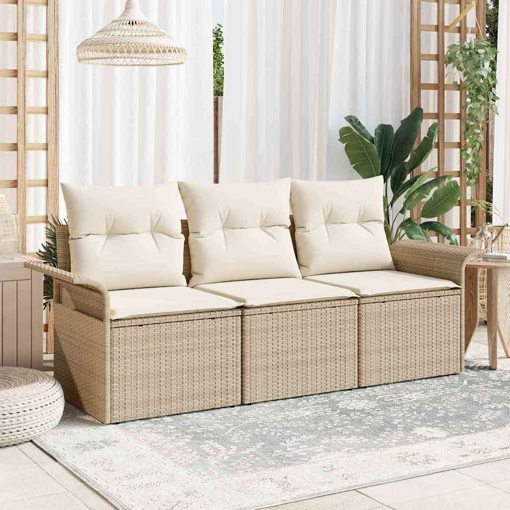 vidaXL Sofa Set mit Kissen 3 pcs Beige und Creme Poly-Rattan