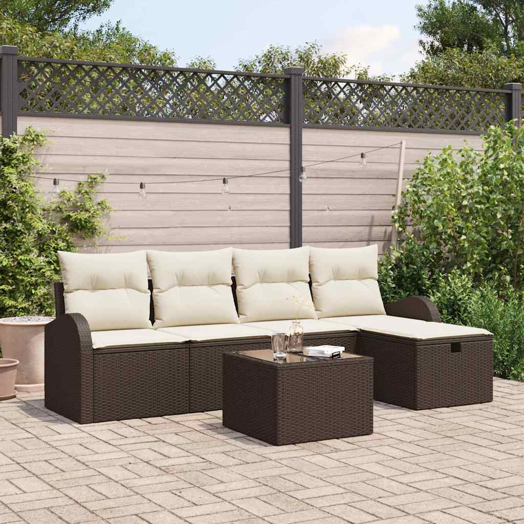 vidaXL Sofa Set mit Kissen 6 pcs Braun und Creme Poly-Rattan