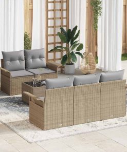 vidaXL Sofa Set mit Kissen 6 pcs Beige Poly-Rattan