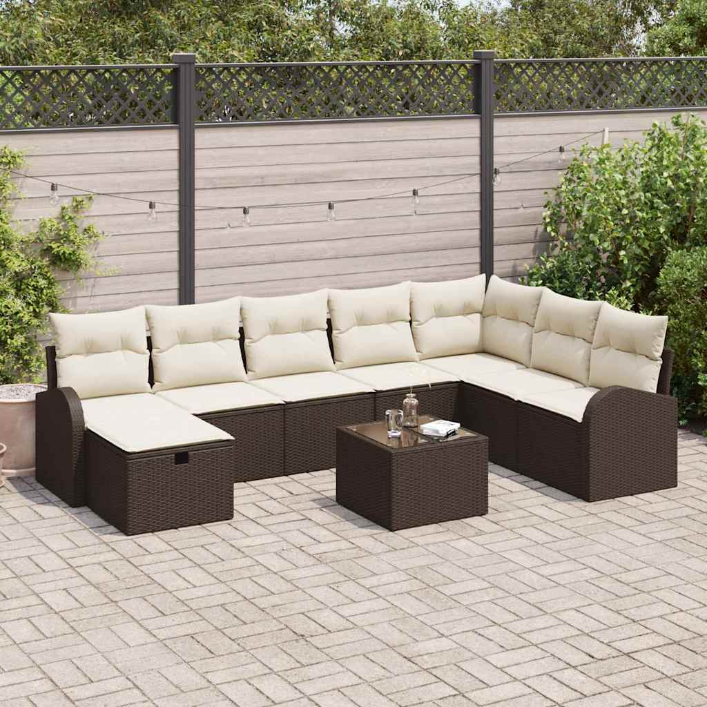 vidaXL Sofa Set mit Kissen 9 pcs Braun und Creme Poly-Rattan