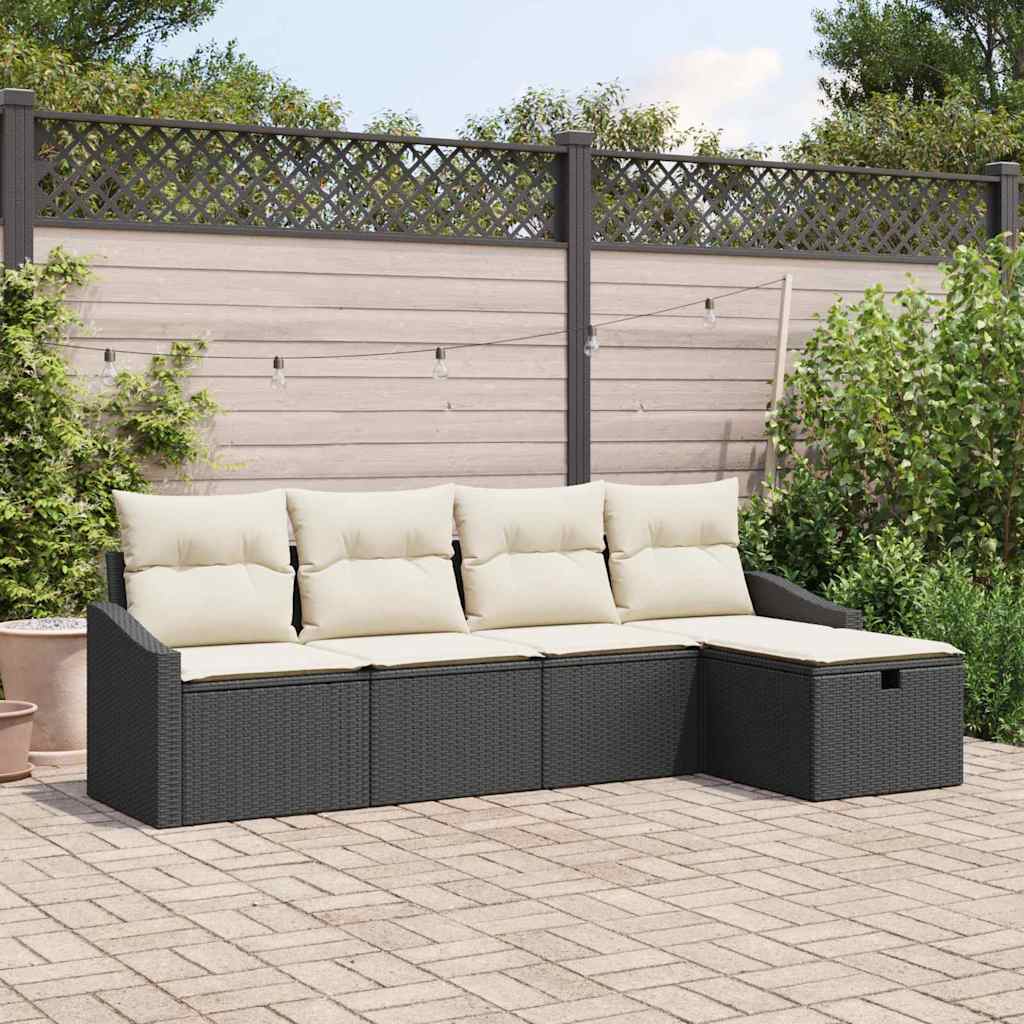 vidaXL Sofa Set mit Kissen mit Speicher Schwarz Poly-Rattan