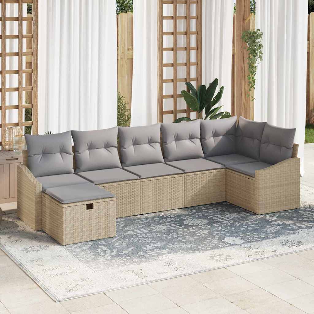 vidaXL Sofa Set mit Kissen mit Speicher Beige Poly-Rattan