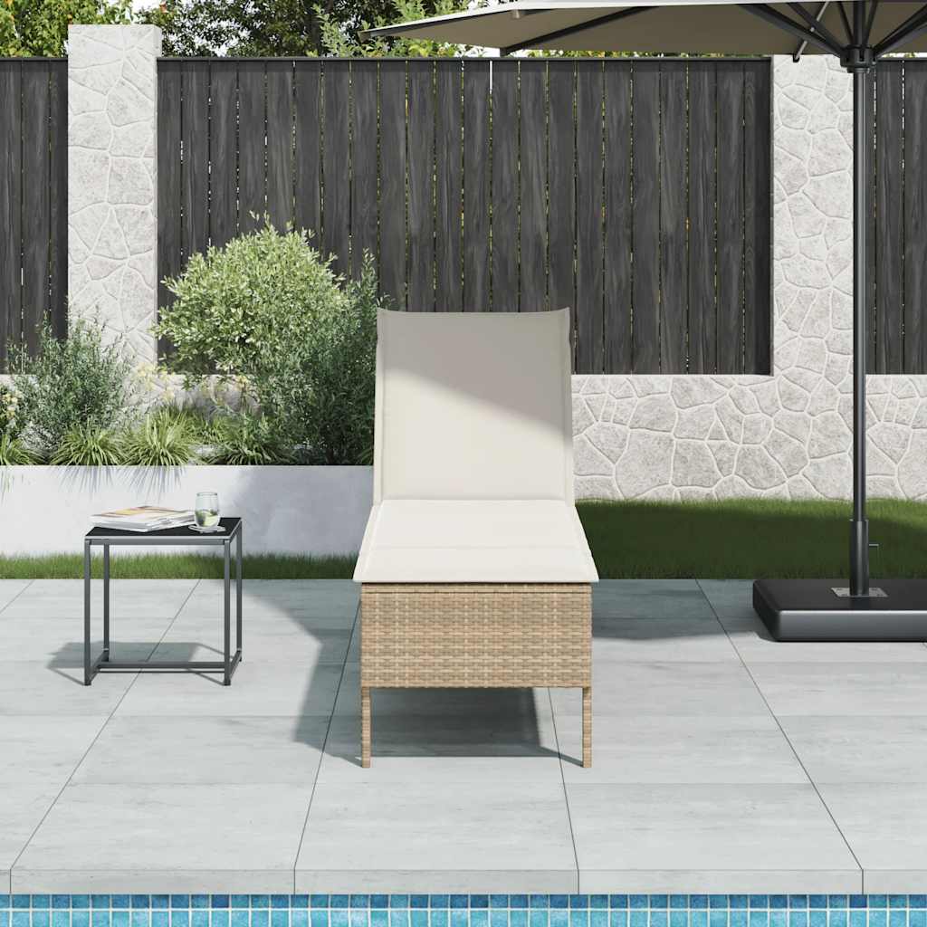 vidaXL Sonnenliege mit Auflage Beige 55x200x44 cm Poly Rattan