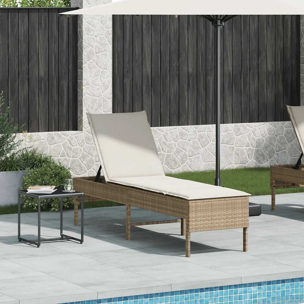 vidaXL Sonnenliege mit Auflage Beige 55x200x44 cm Poly Rattan - Image 3