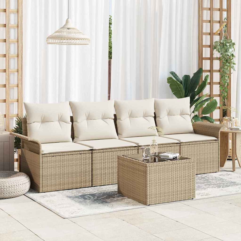 vidaXL Sofa Set mit Kissen 5 pcs Beige Poly-Rattan
