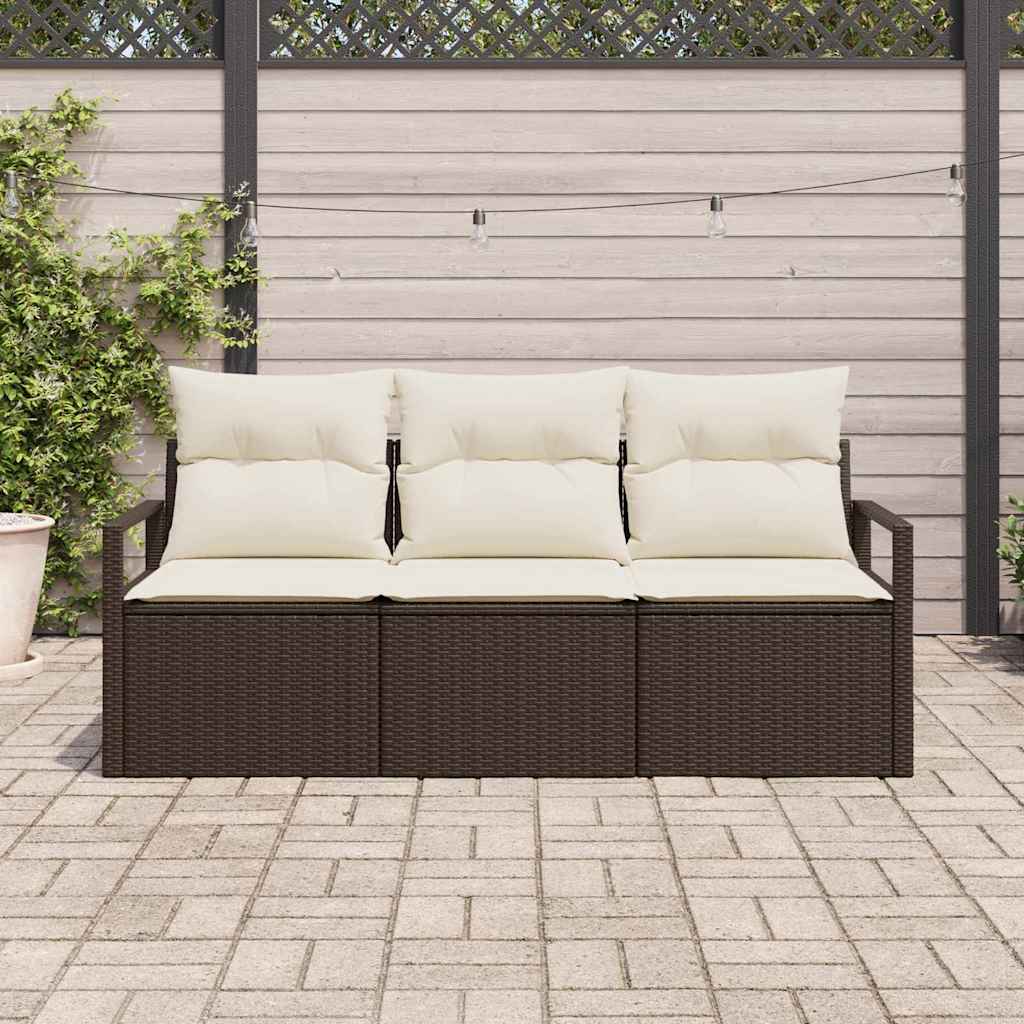 vidaXL Sofa Set mit Kissen 3 pcs Braun Poly Rattan