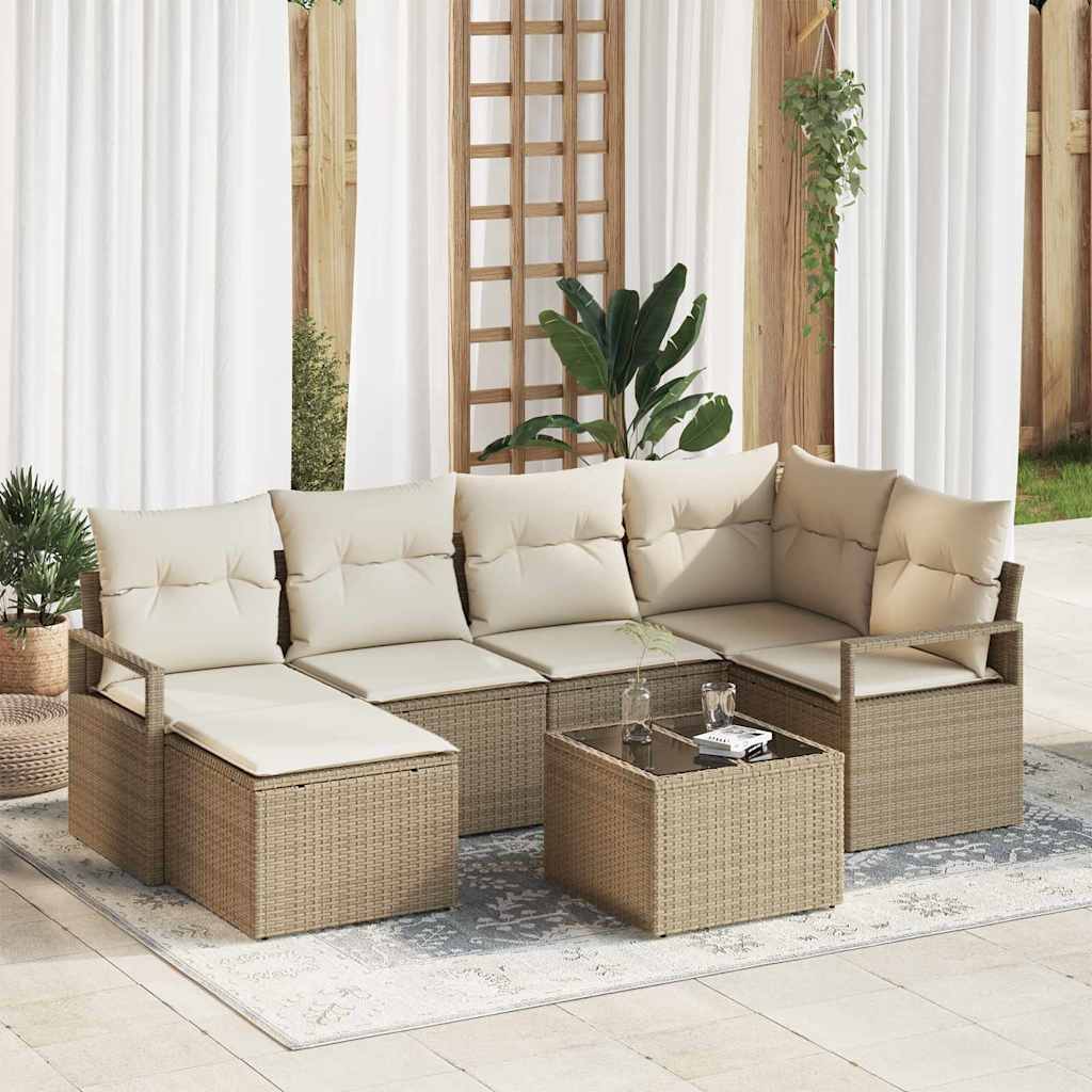vidaXL Sofa Set 7 pcs Beige Poly-Rattan
