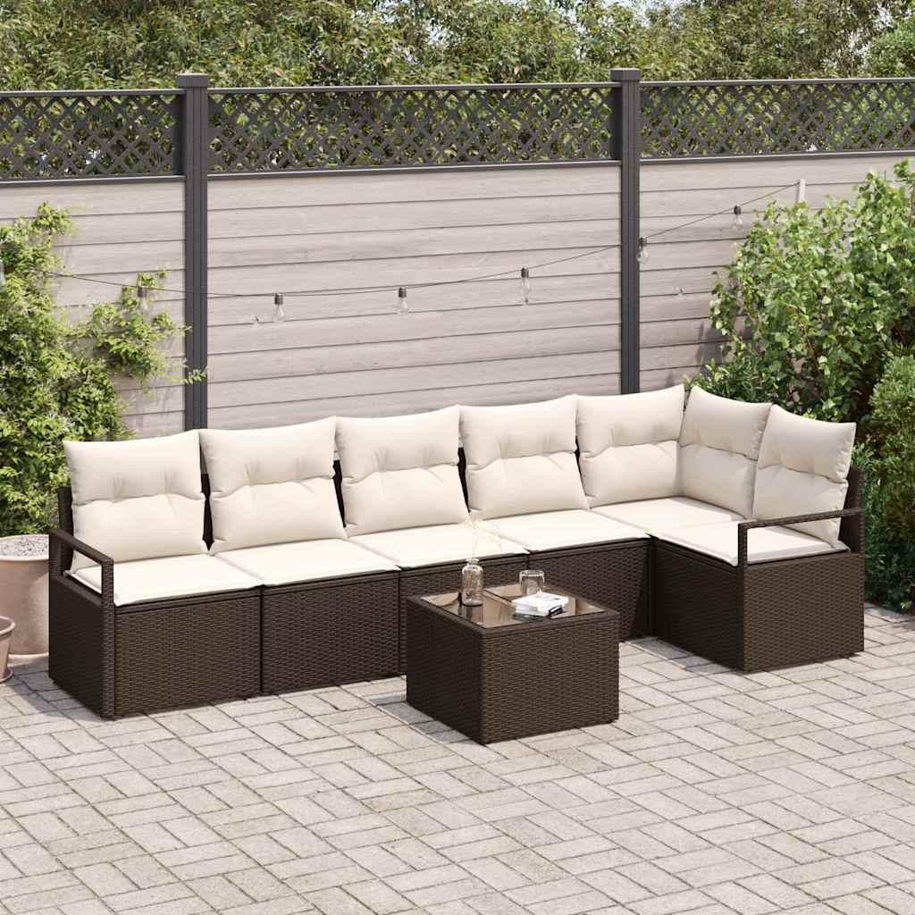 vidaXL Sofa Set mit Kissen 7 pcs Braun Poly Rattan