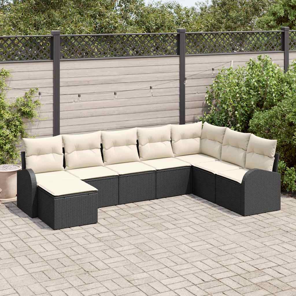 vidaXL Sofa Set mit Kissen 8 pcs Schwarz und Weiß Poly-Rattan