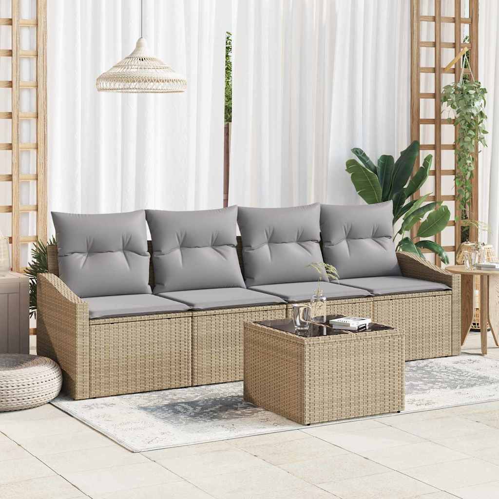 vidaXL Sofa Set mit Kissen 5 pcs Beige und Hellgrau Poly-Rattan