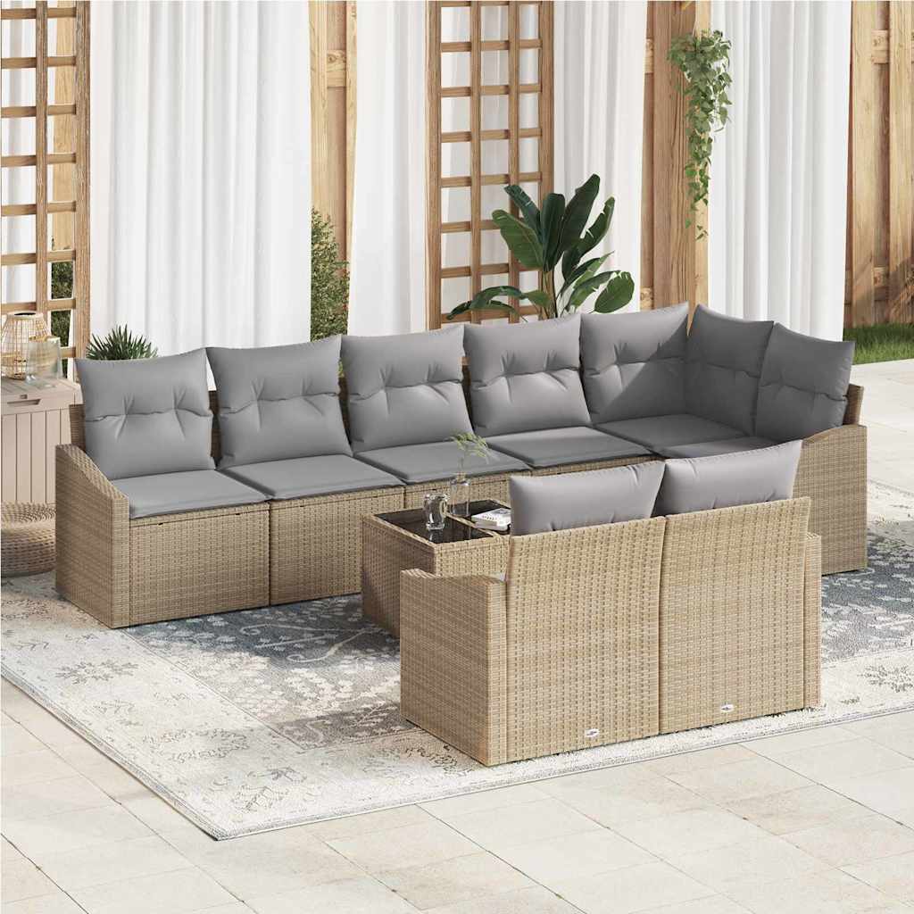 vidaXL Sofa Set mit Kissen 9 pcs Beige Poly Rattan