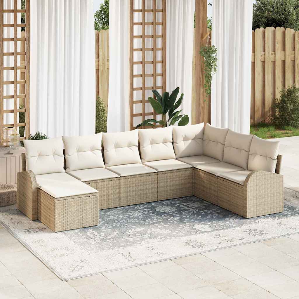 vidaXL Sofa Set mit Kissen 8 pcs Beige und Weiß Poly-Rattan